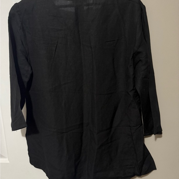 Premise Black Linen Blend Tunic Top with White Crochet Neckline~ Size Medium - Picture 5 of 5